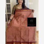 kanchi cotton saree having light peach with maroon border