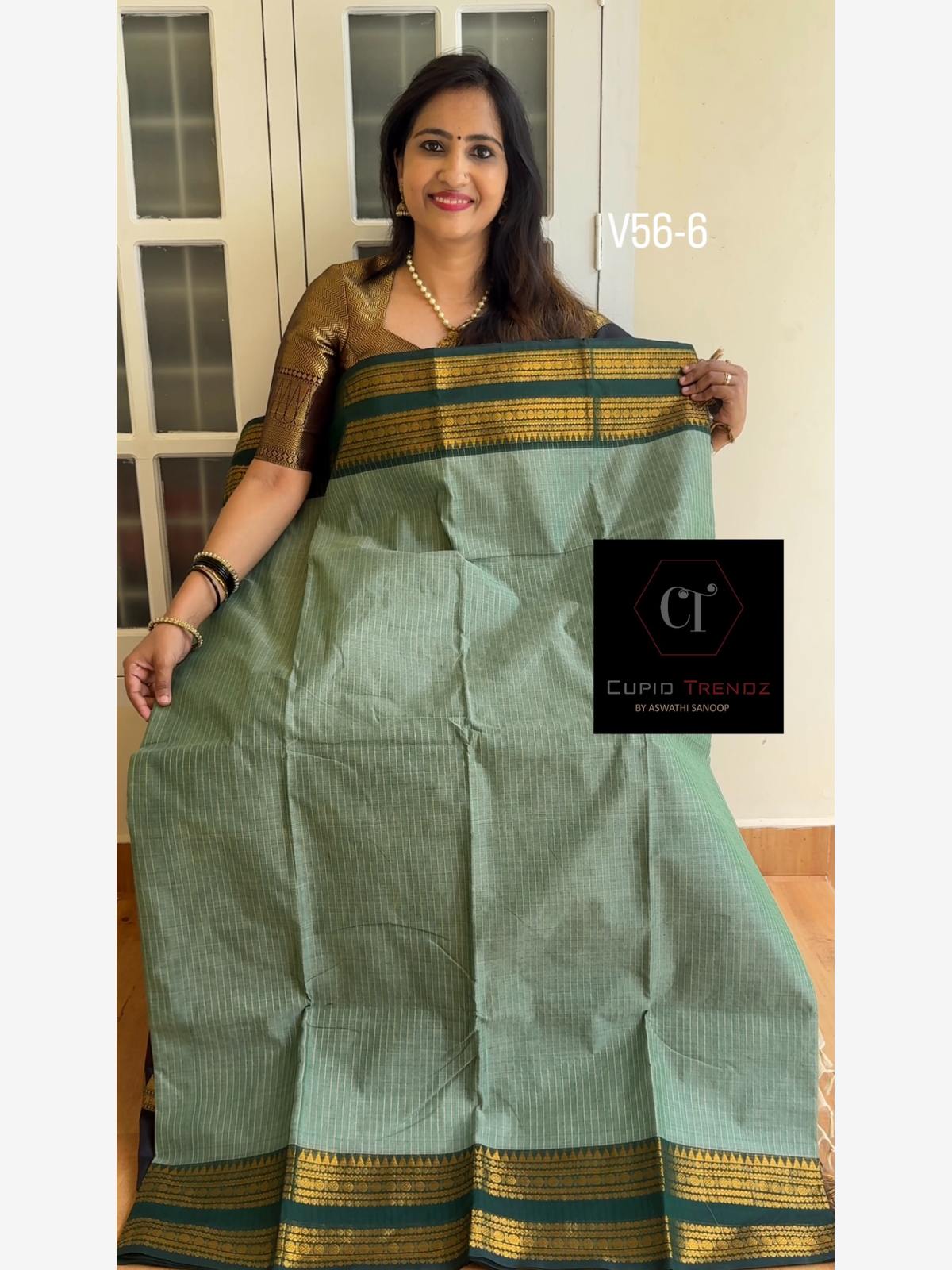 56-6 Pista green kanchi cotton saree - Image 1