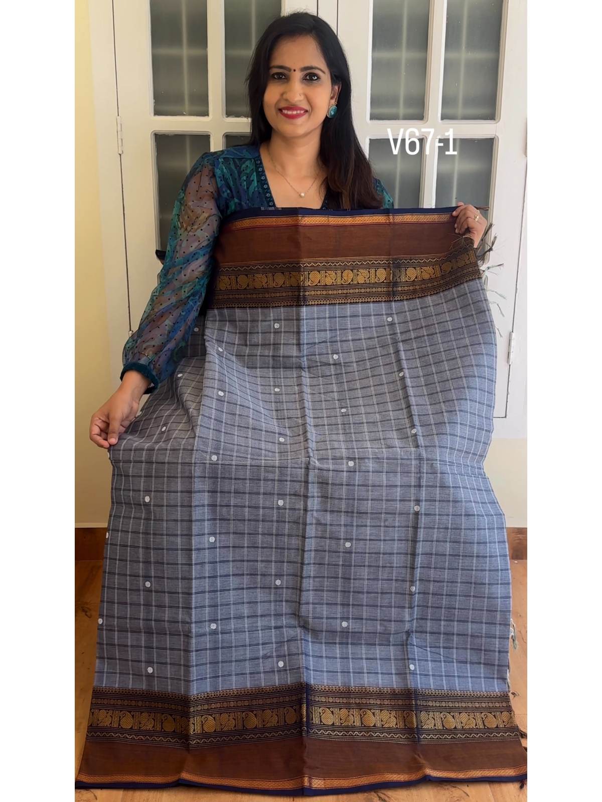 IMG_4236_1200x1600_195KB Grey with Light brown combination kanchi cotton saree - Image 1