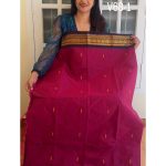 Reddish pink with dark Navy blue combination kanchi cotton saree