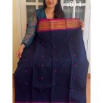 Dark Navy Blue with magenta pink kanchi cotton saree