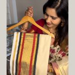 Mulcotton saree with Red and Black combination border