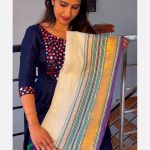 Mulcotton saree with Green and Purple combination border