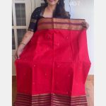 Chilly red with maroon kanchi cotton saree