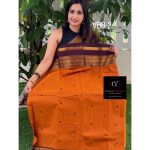Mustard Yellow with coffee brown kanchi cotton saree