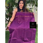 Imperial purple Kanchi cotton saree with golden lines