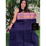 Navy blue with light lavender combination kanchi cotton saree