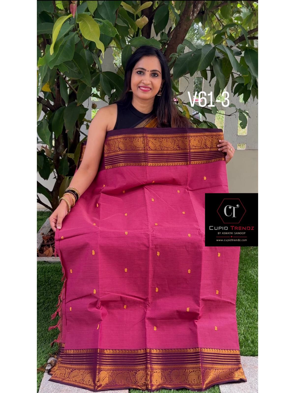 v61-3 Mauve with maroon color combination kanchi cotton saree - Image 1