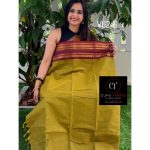 Olive green with maroon kanchi cotton saree