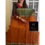 Burnt orange with green kanchi cotton saree