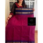 Berry Pink with Navy Blue kanchi cotton saree