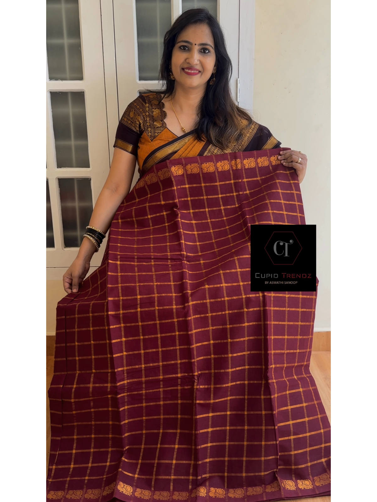 IMG_4580_FULL_1200x1600 Maroon Sungudi cotton saree - Image 1