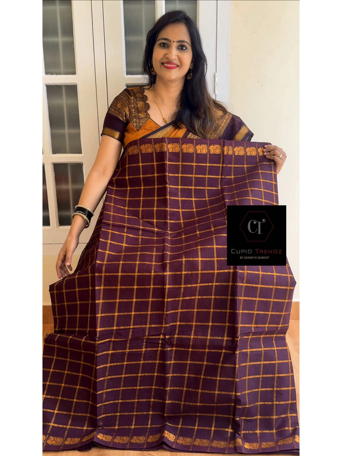 IMG_4582_FULL_1200x1600 Dark wine colour Sungudi cotton saree - Image 1