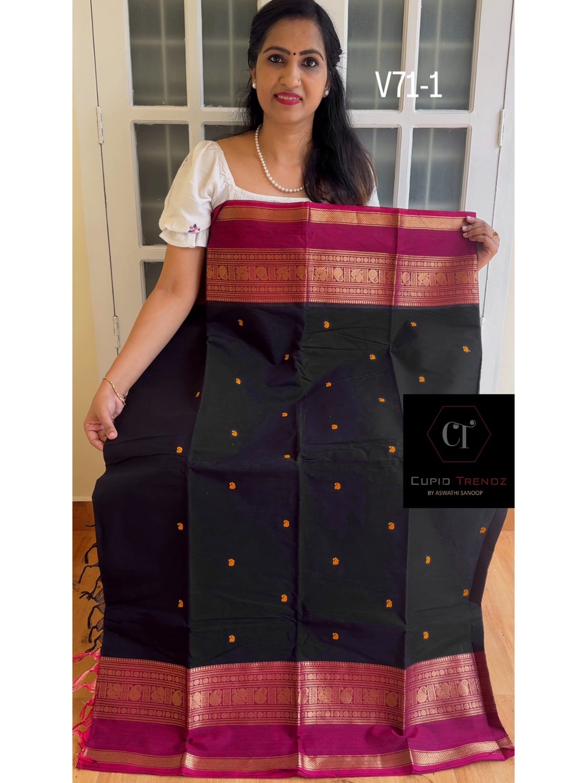 IMG_4732_1200x1600_195KB Black with pink combination kanchi cotton saree - Image 1