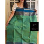 Aqua green  with blue combination kanchi cotton saree