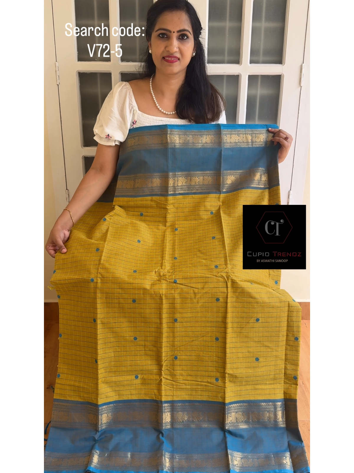 IMG_4762_1200x1600_195KB Saffron yellow with teal blue combination kanchi cotton saree - Image 1